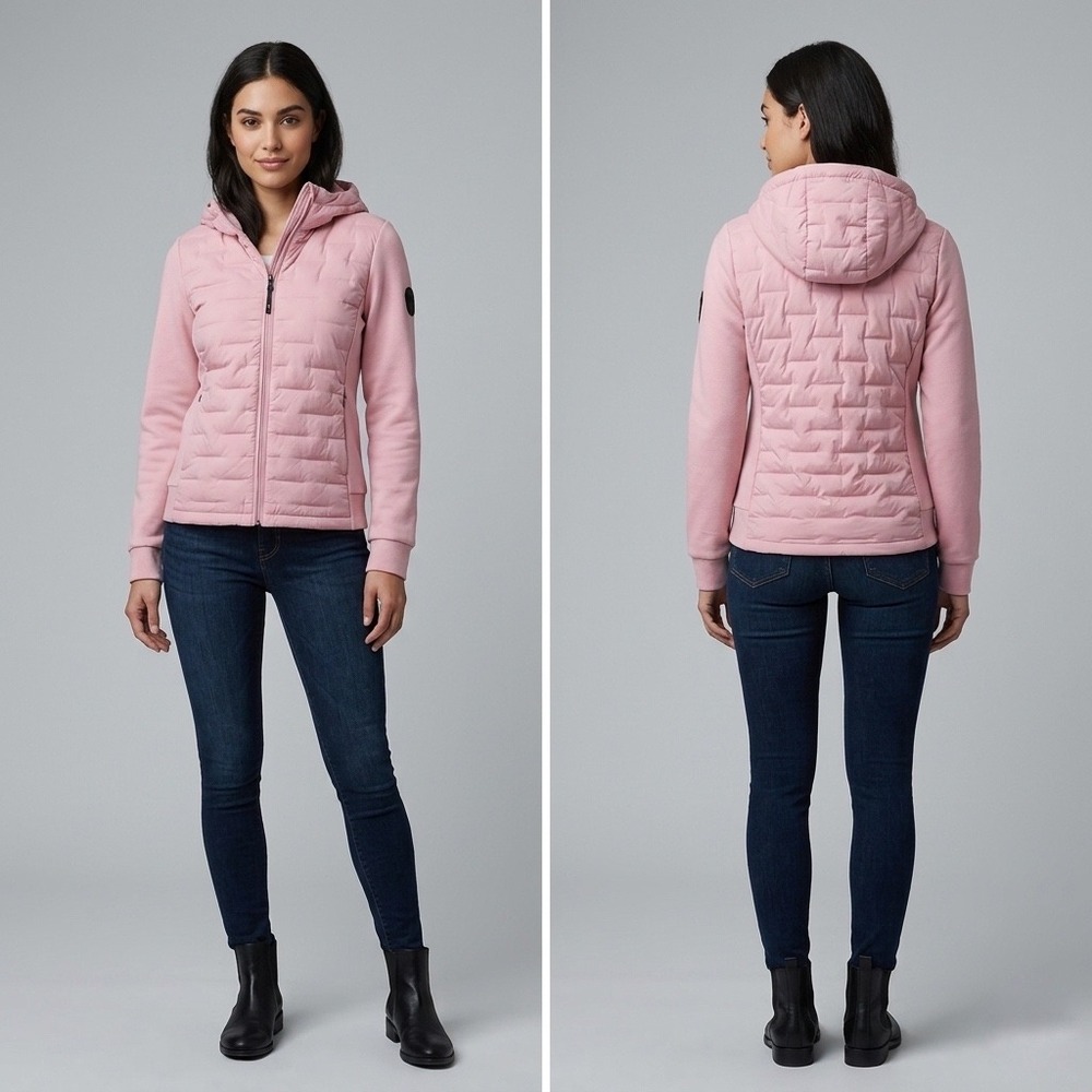 Superdry Womens Jacket‎ Expedition Hybrid Quilted Puffer Hooded Pink Medium